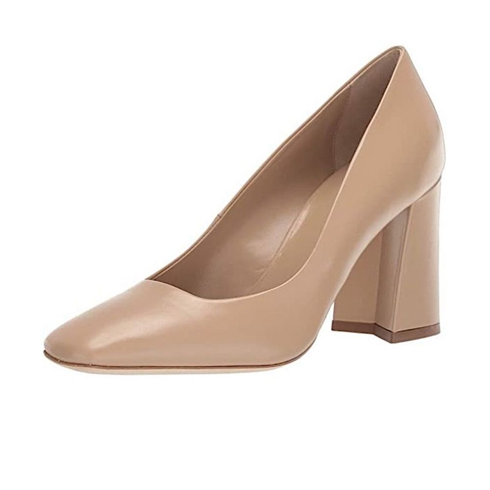 Nude Block Heel Pumps - Women's Classic Court Shoe
